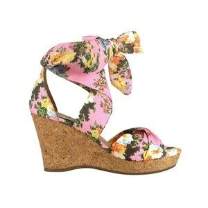 Impo Womens 8.5 M Pink Multicolor Floral Ankle Wrap Wedge Heel Sandals NIB JN2
